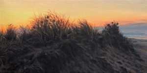 Painting of sand dunes at dusk