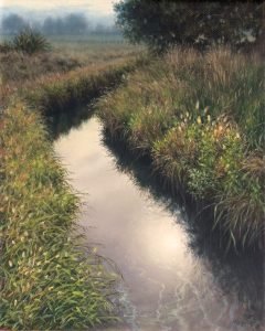 Painting of a stream in a field